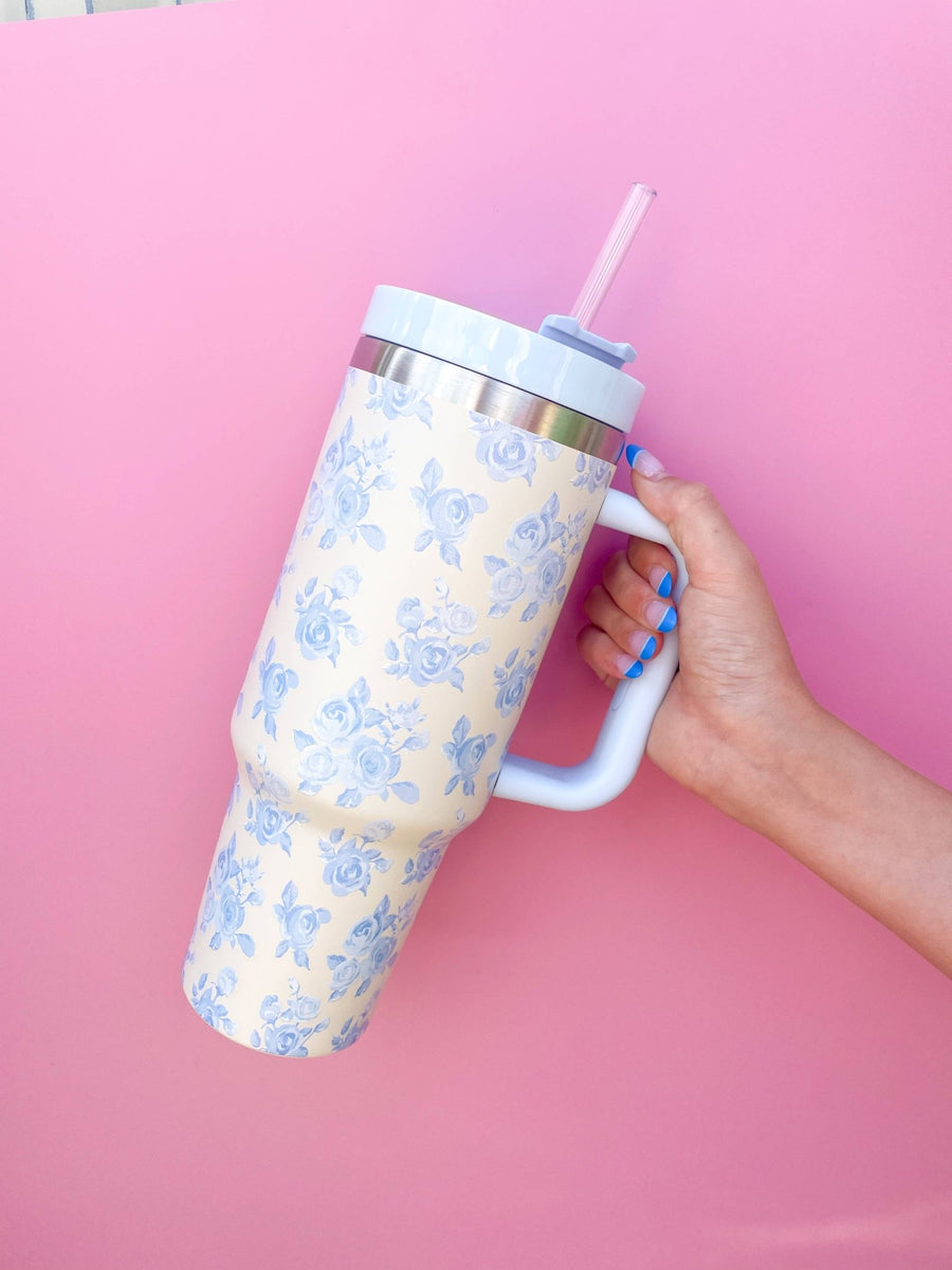 TumblerCream & Blue Floral 40oz Tumbler