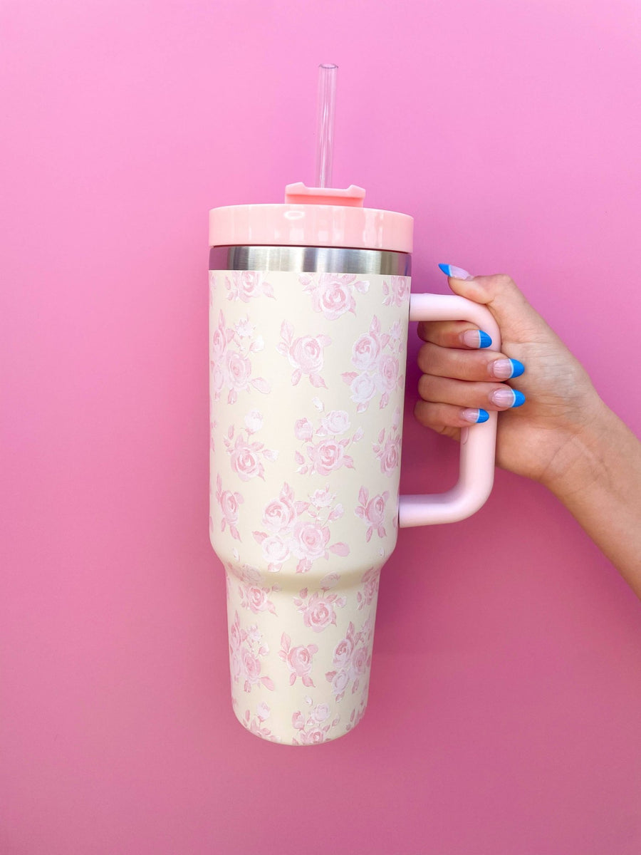 TumblerCream & Pink Floral 40oz Tumbler