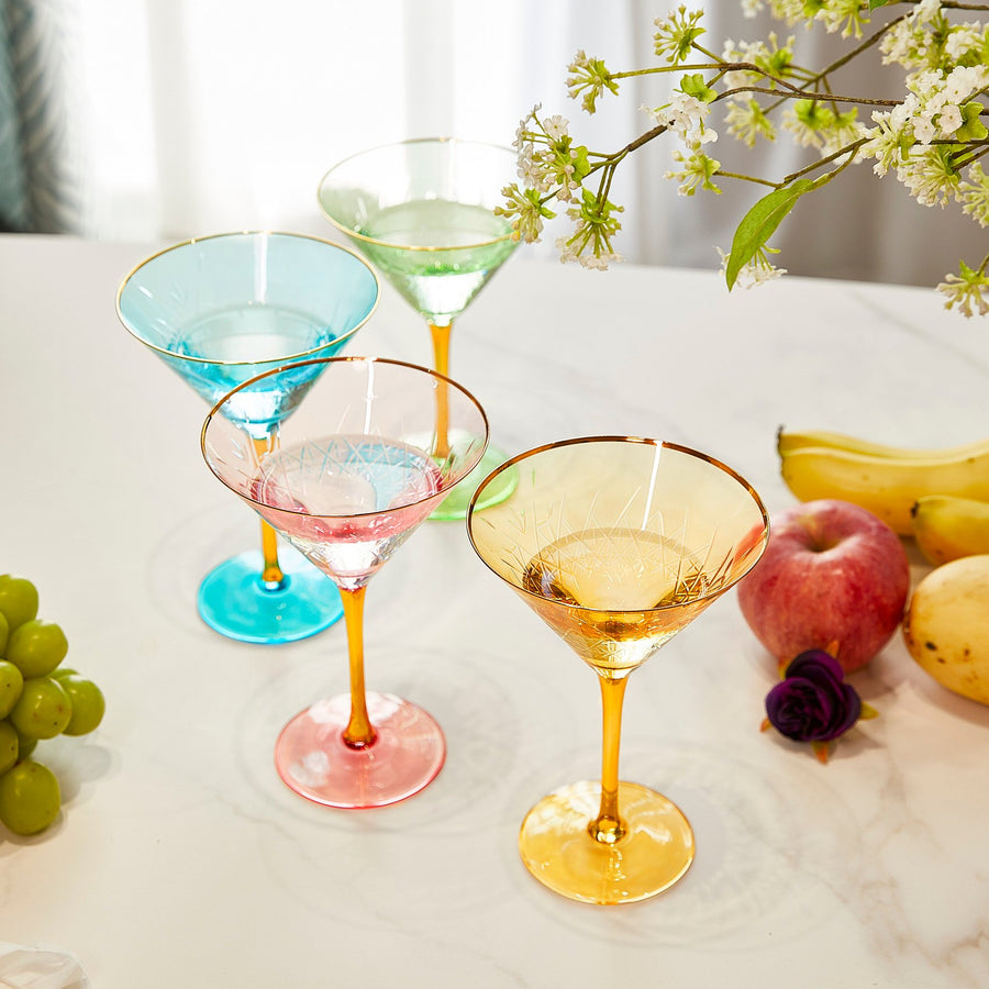 Gold Rimmed Crystal Martini Glasses 10 oz