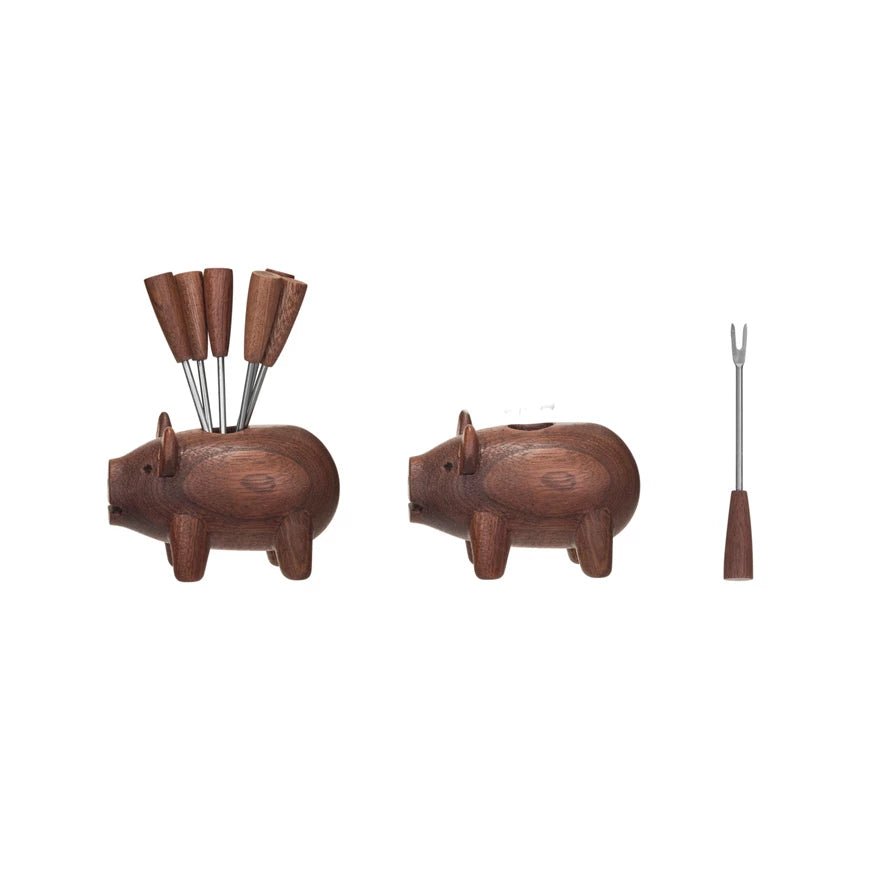 ForksPig Shaped Holder w/ 6 Appetizer Forks