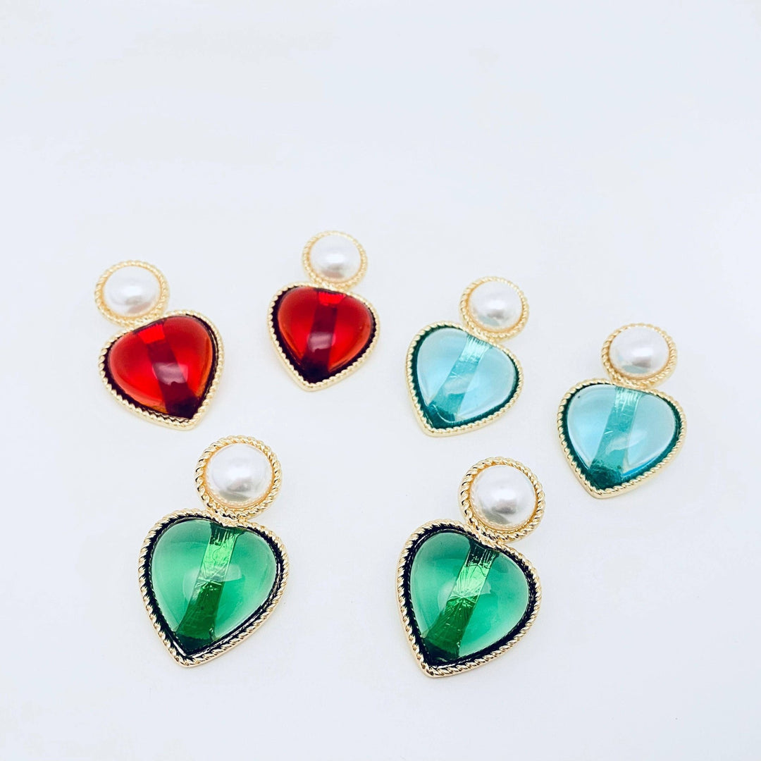 JewelryRetro Heart Jewel Earrings: Blue