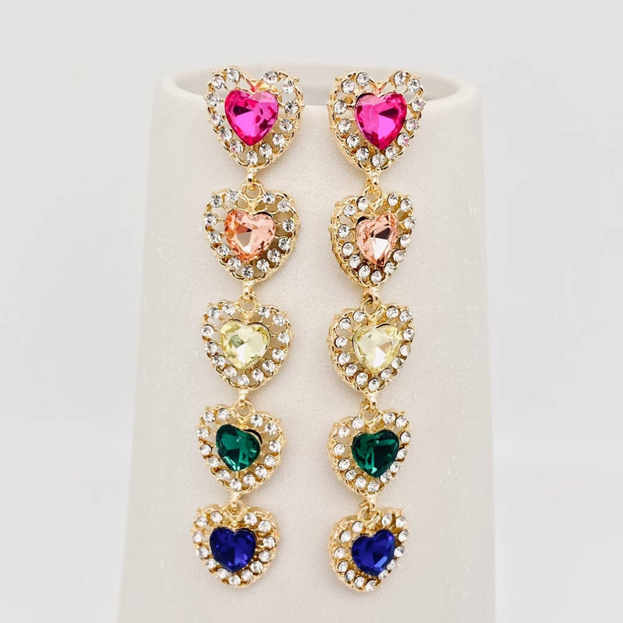 JewelryRoses & Rhinestone Heart Waterfall Earrings