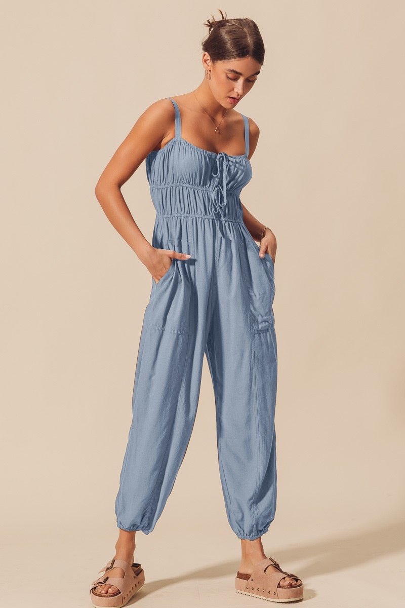 JumpsuitShirred Front Jumpsuit