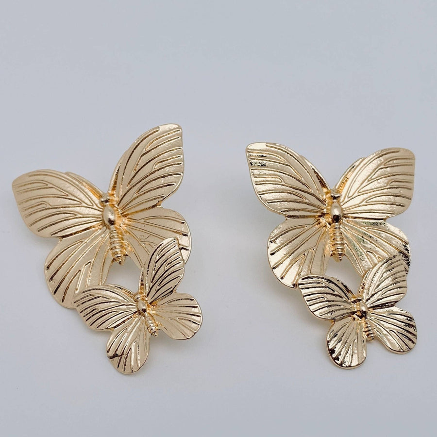 JewelryTwo Butterfly Earrings: Gold