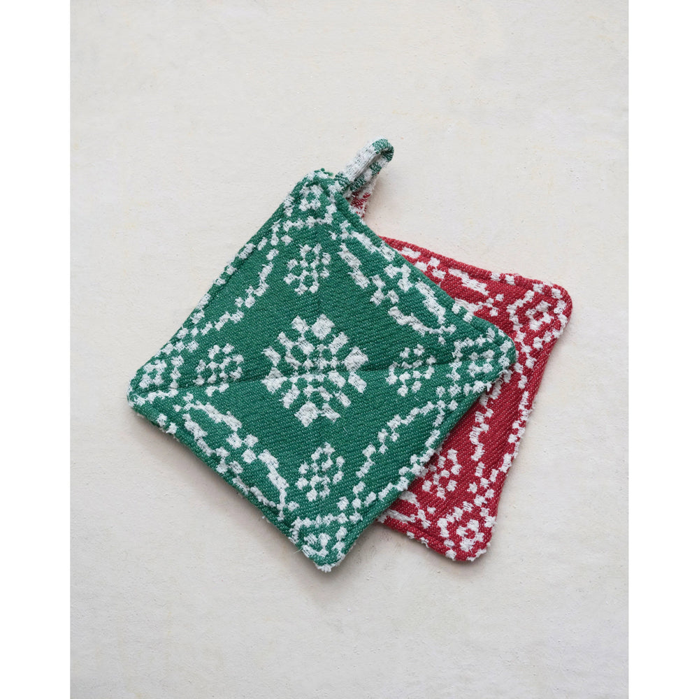 The Holiday Shop8" Square Woven Cotton Pot Holder with Pattern