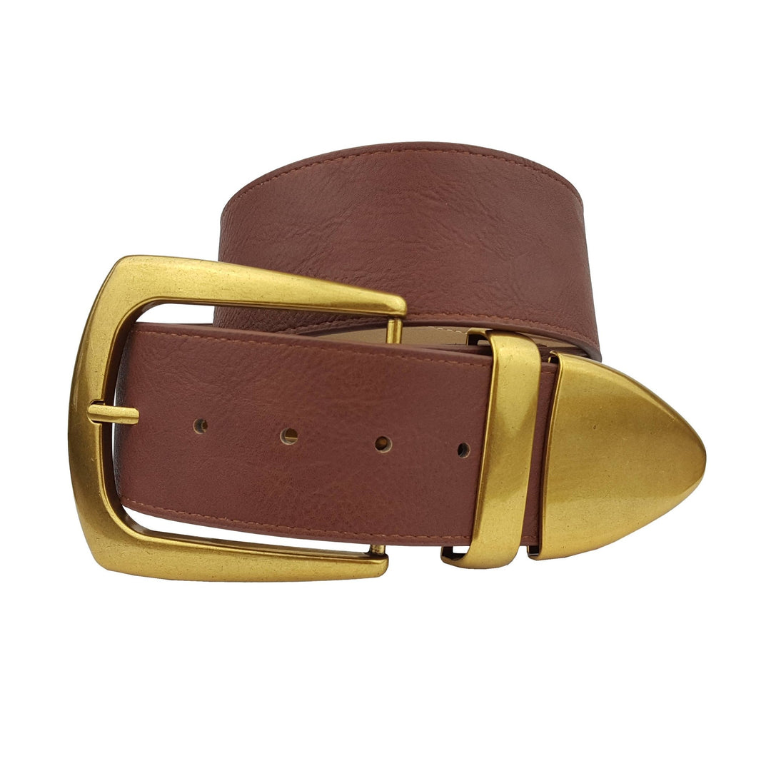 BeltBrown Wide West Buckle Loop Tip Belt