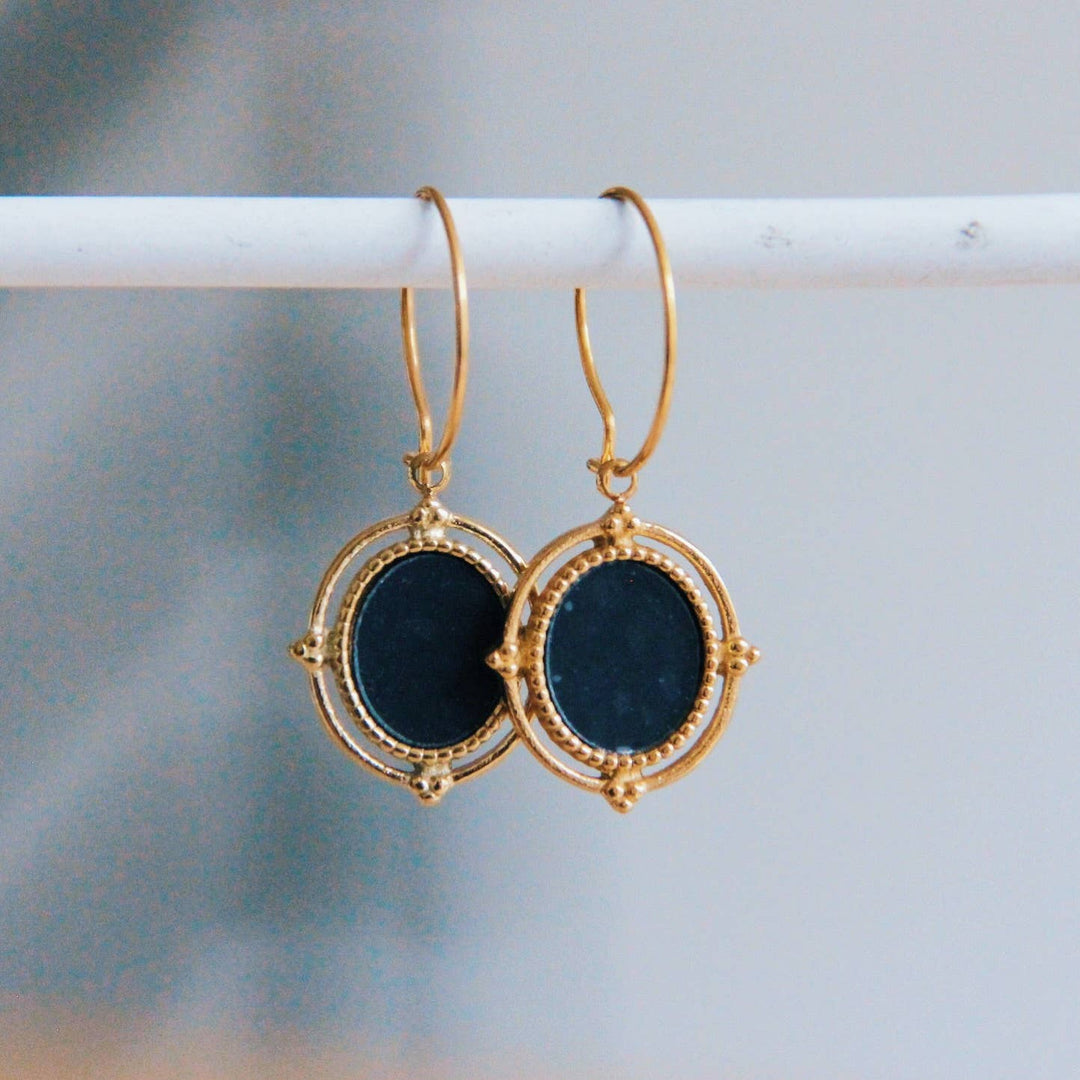 EarringsOval Dangle Black Gemstone Dangles