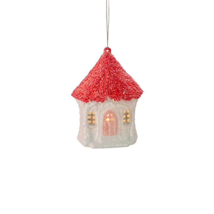 Home DecorWhite Hanging Glittered Squirrel Tree House LED Ornament