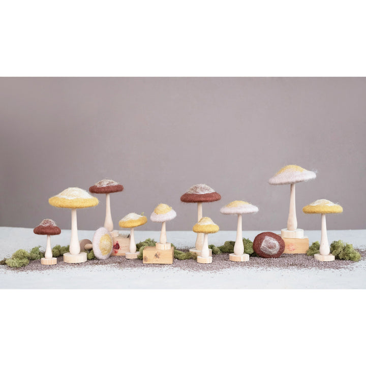 Wool Mushroom with Wood Base and Glitter